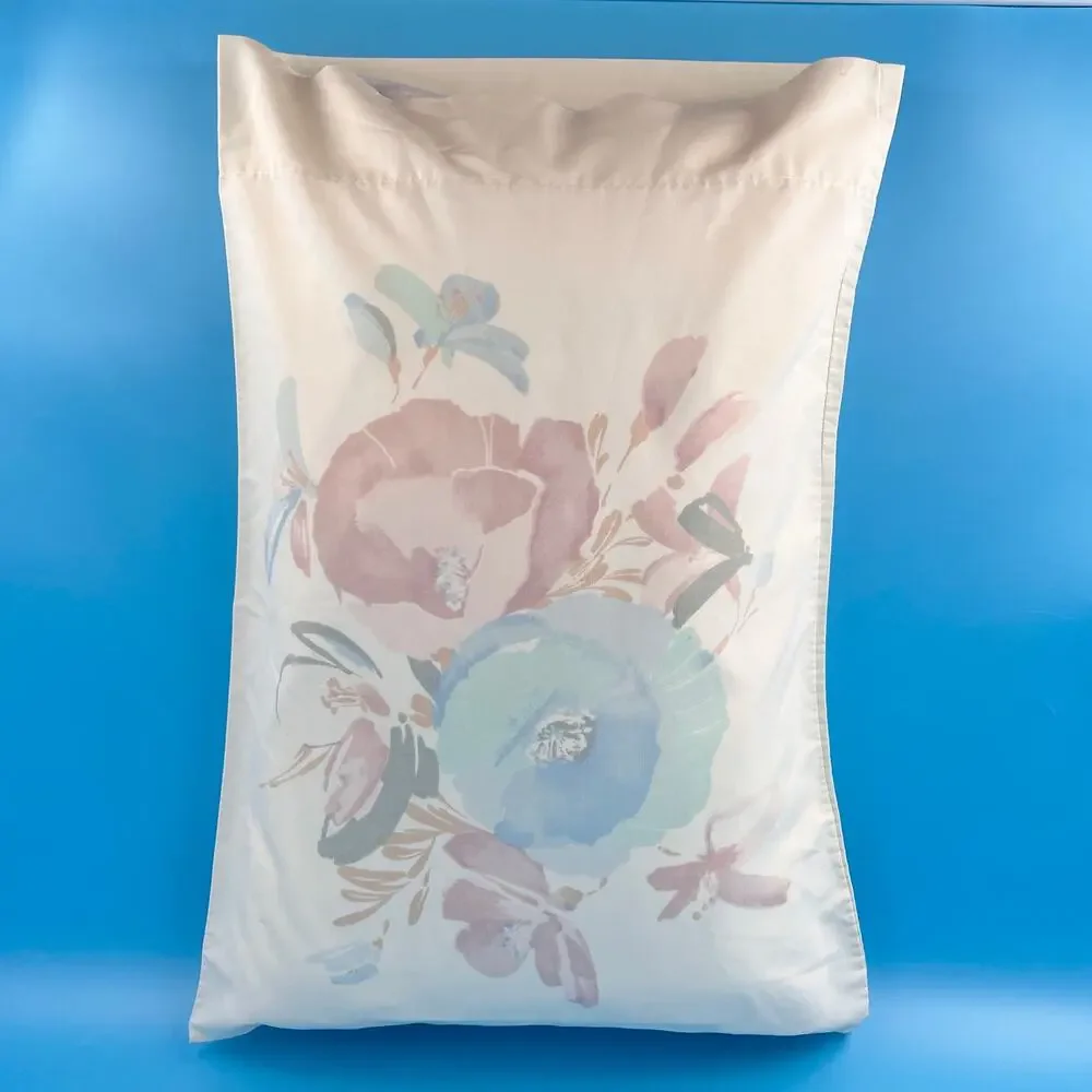 Vintage 80s Cottagecore Floral Pillowcase Pastel Watercolor 1980s Springmaid